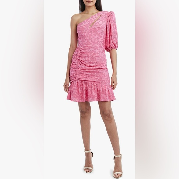 BCBGMaxazria pink Asymmetrical sleeve mini dress - Picture 1 of 12